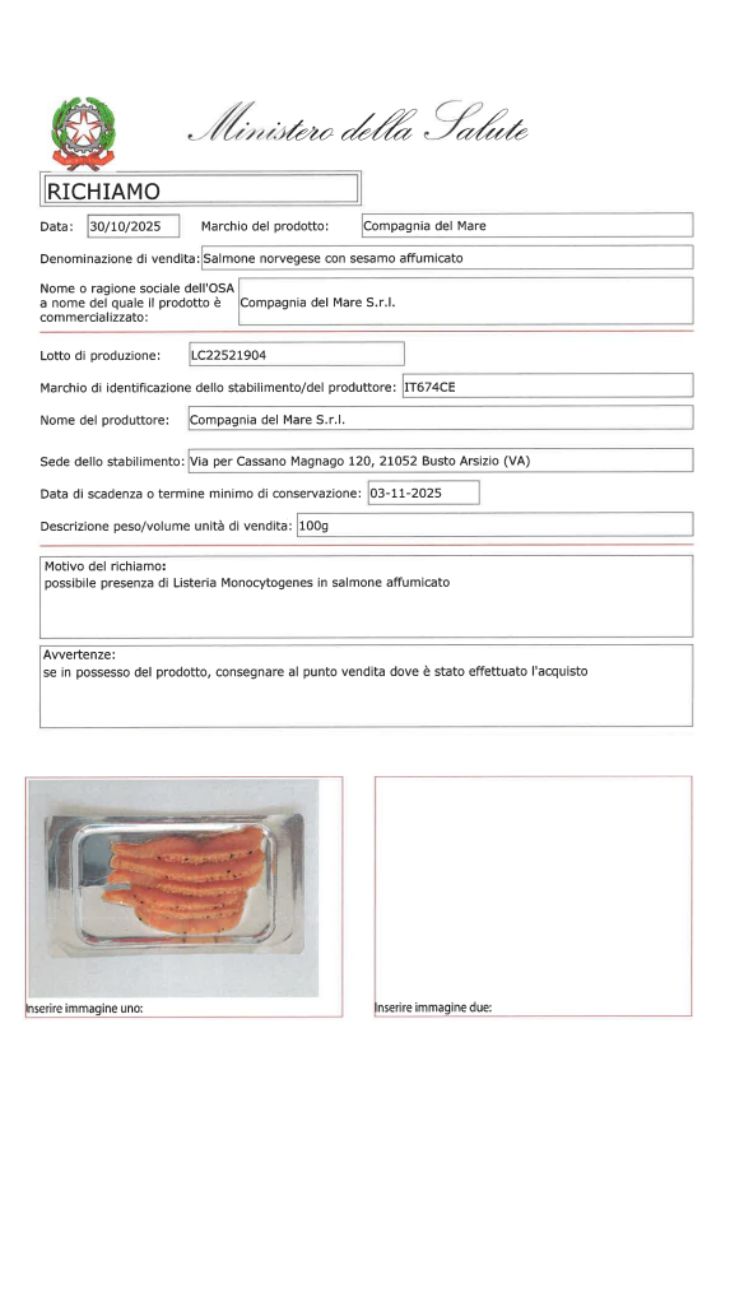 Salmone norvegese ritirato