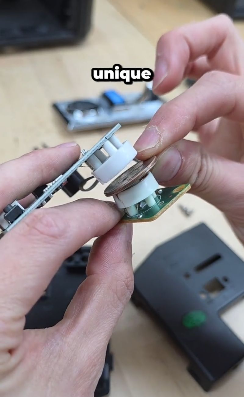 Una parte del sistema del distributore automatico che riconosce le monetine