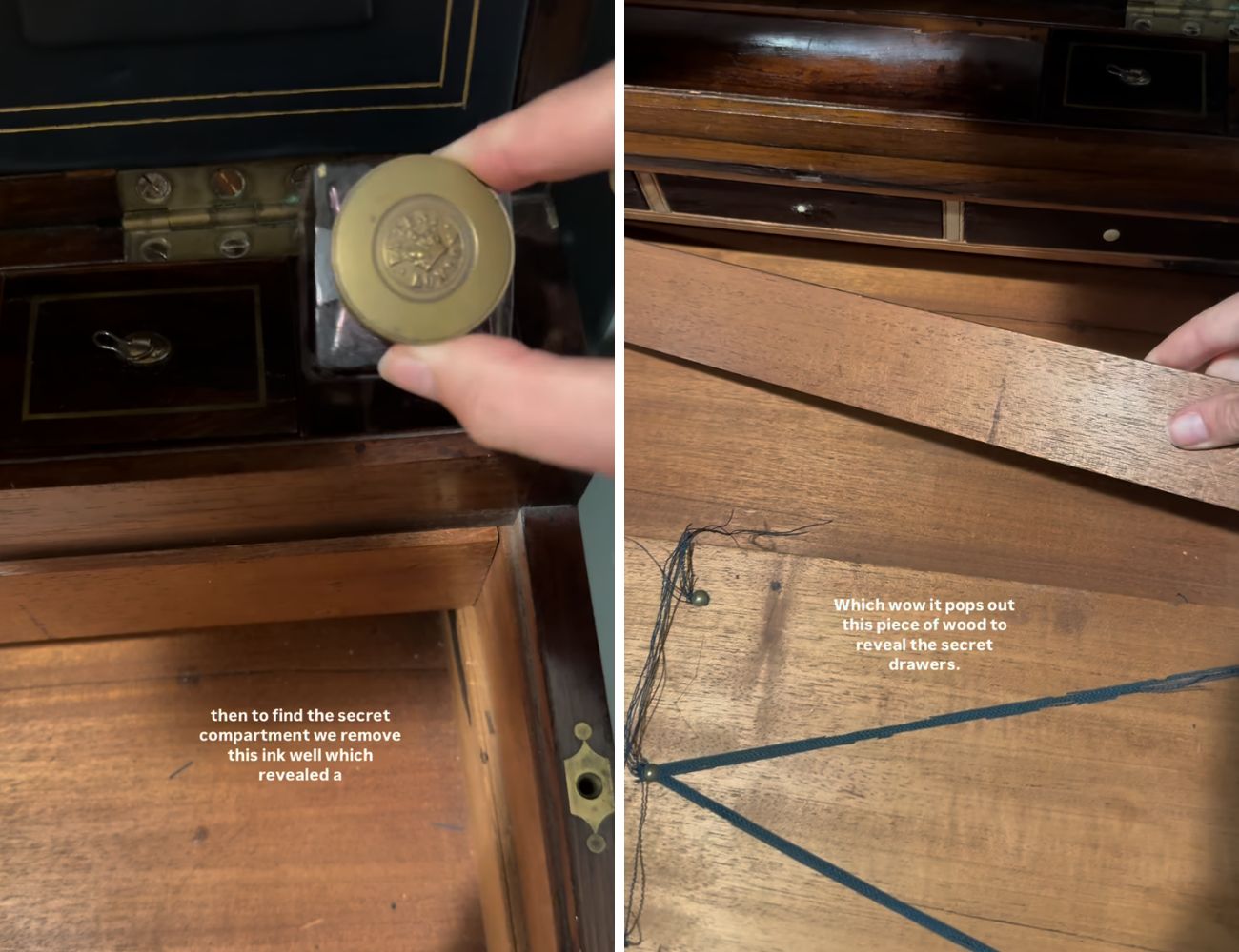 A destra il buco dove inserire il chiodo che fa scattare una molla che mostra tre cassetti