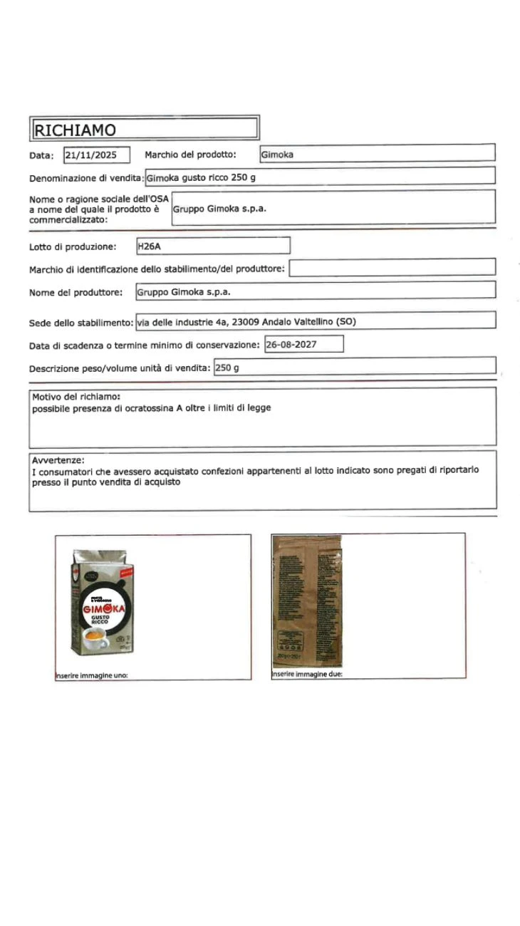 Caffè ritirate confezioni