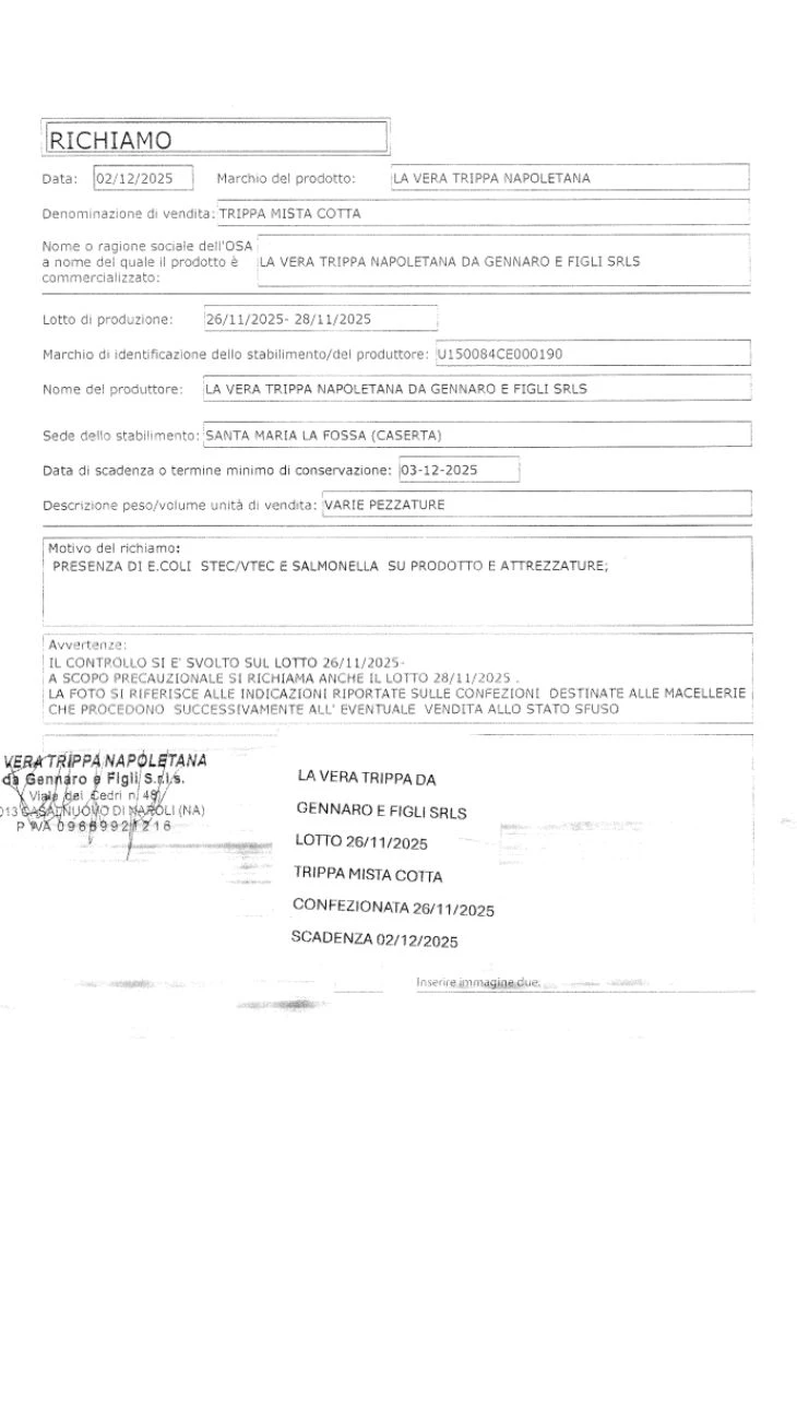 Carne lotti ritirati salmonella