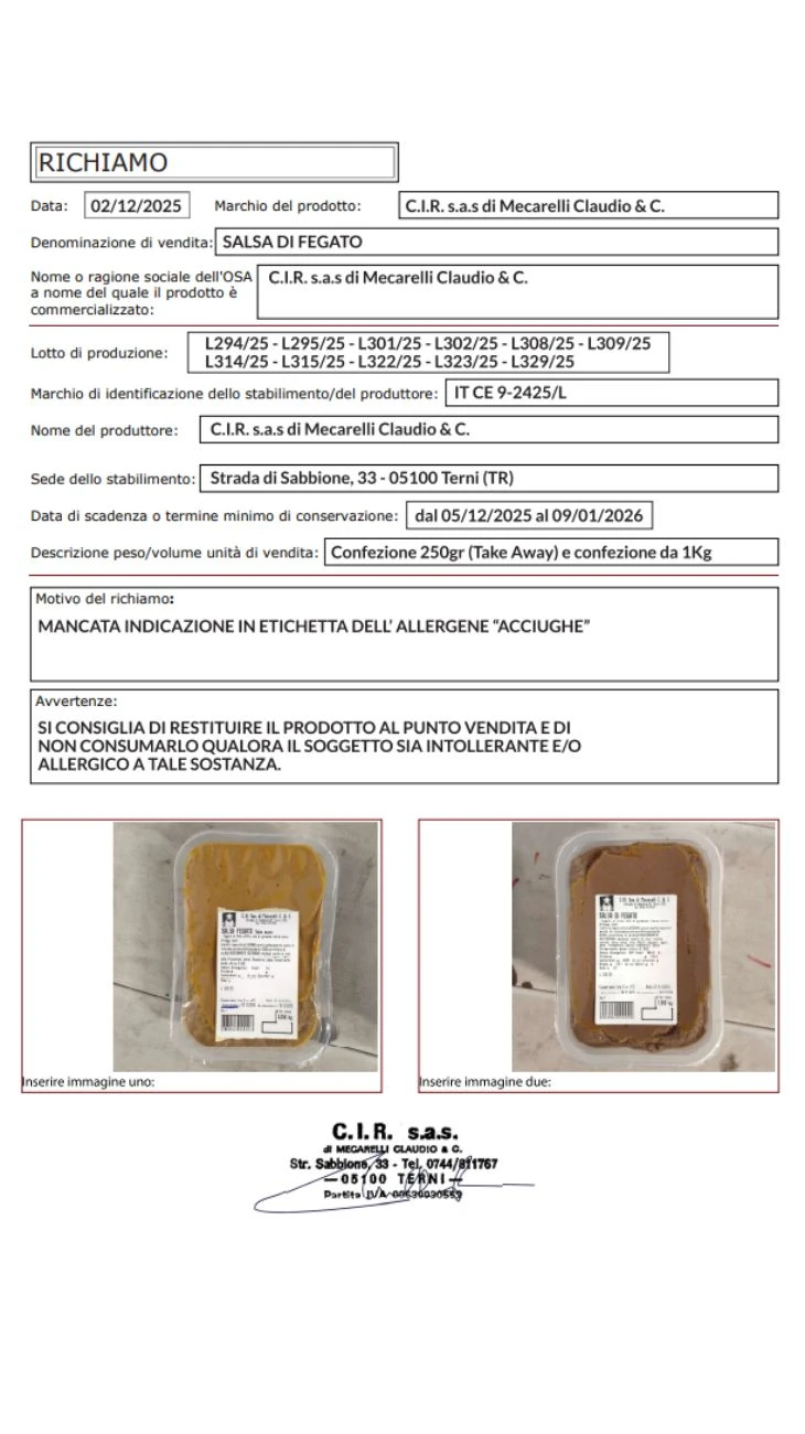 Salse lotti ritirati