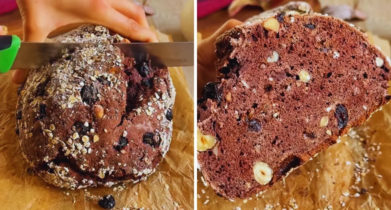 Pane Irish al cacao con nocciole e mirtilli
