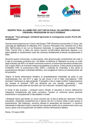 comunicato stampa CGIL teva