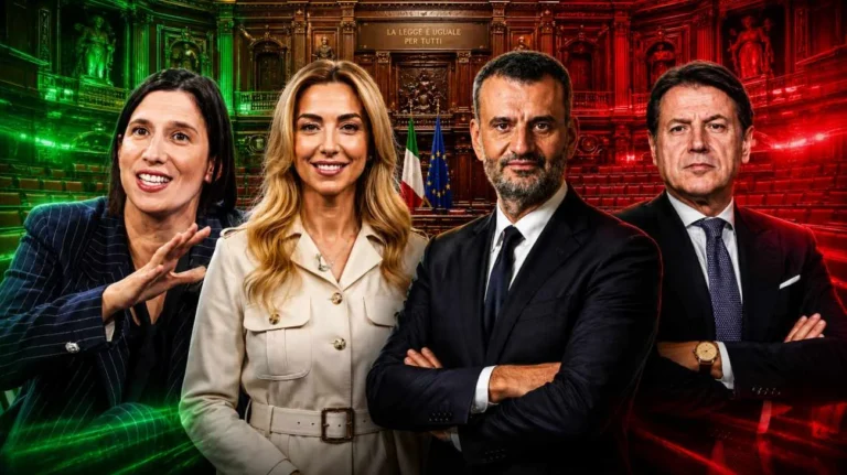Elly Schlein, Silvia Salis, Antonio De Caro e Giuseppe Conte (Immagine generata con AI) - Tuttonotizie.eu