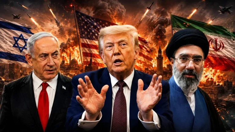 Benjamin Netanyahu, Donald Trump, e Mojtaba Khamenei (Immagine generata da AI) - Tuttonotizie.eu