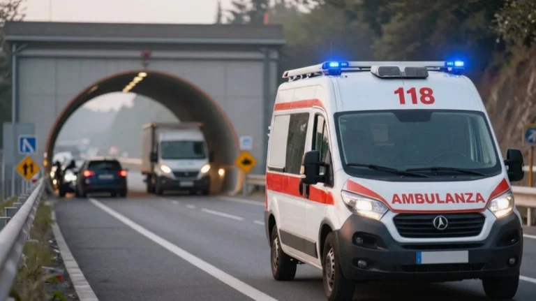 Ambulanza fuori al tunnel (Immagine a titolo esemplificativo generata dall'AI) - Tuttonotizie.eu