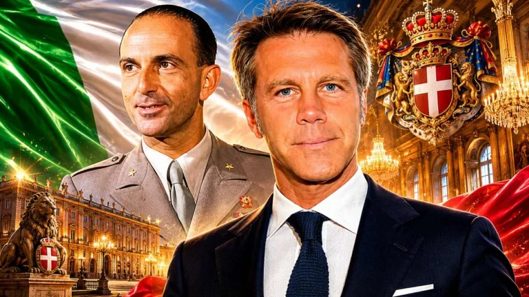 Emanuele Filiberto di Savoia e sullo sfondo il re Umberto II di Savoia (Immagine creata con AI) - Tuttonotizie.eu