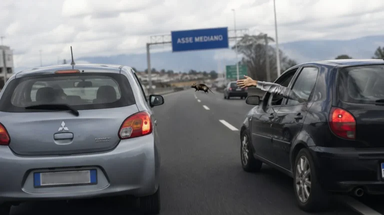Topo lanciato in auto (Immagine generata dall'AI) - Tuttonotizie.eu