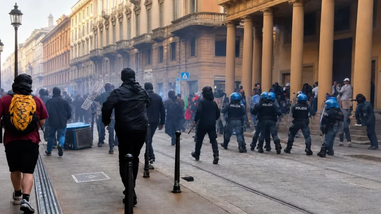 Corteo a Milano, sassi contro la polizia in via Broletto: agente ferito alla testa, cariche e fermi